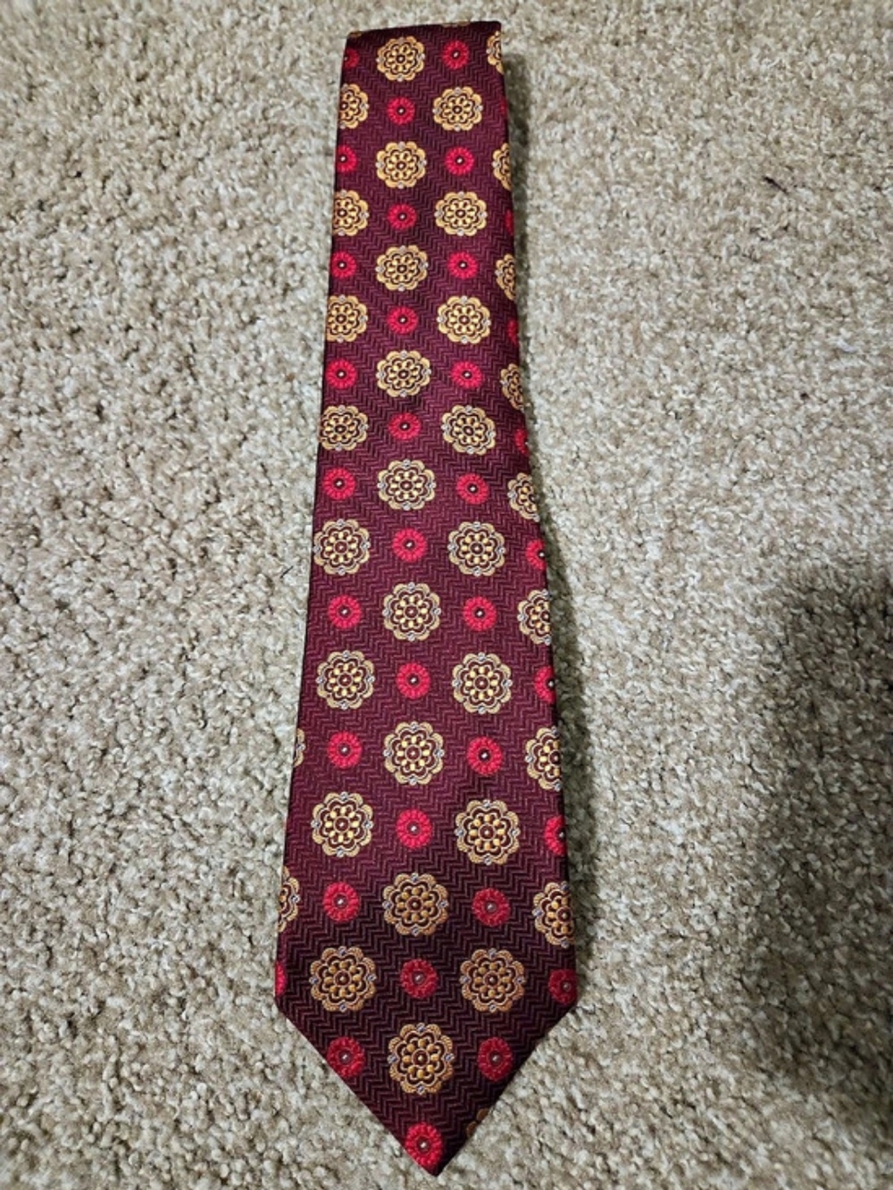 Jos. A. Bank Signature Collection Red And Gold Geometric Medallion Burgundy Tie